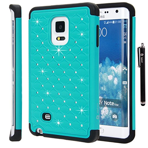 Galaxy Note Edge Case, Style4U Galaxy Note Edge Studded Rhinestone Crystal Bling Hybrid Armor Case Cover for Samsung Galaxy Note Edge / Note 4 Edge with 1 Stylus [Teal / Black]