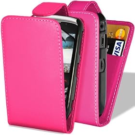 Supergets Quality Hot Pink Top Flip Leather Case For Blackberry Curve 8520/ 3G 9300 LCD Screen Protector And Polishing Cloth