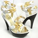 White & Gold Braided Ankle Strap Platform Sandals