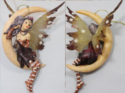 Rock Metal Fantasy Fairy Gothic Fairy in Burgundy Dress on a Half Moon. Sexy Beautiful Woman. Ornament is approximately 5.5 inches long & arrives in a Brown Gift Box. Perfect Christmas Ornament for the Fairy Lover or Teenage Girl in Your Life!!!