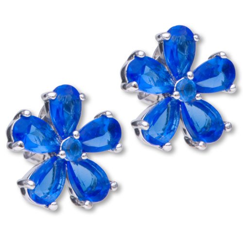 Flower December Blue Zircon Color Birthstone 925 Sterling Silver Earrings Stud