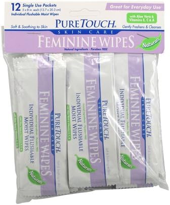 New - Puretouch Individual Flushable Moist Feminine Wipes - 12 Packets