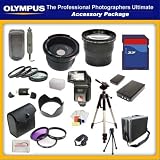 The Professional Photographers Ultimate Accessory Package For The Olympus E-PL3, E-PM1, E-P3 Digital SLR Cameras. includes: 32GB Hi Speed Error Free Memory Card, Hi Speed Card Reader, Macro Lens Kit, 2 Replacement Olympus BLS1 Batteries, Hard Flower lens Hood, 0.5x Professional Wide Angle Lens , 3.6X Telephoto Lens, 72 Inch tripod, Professional Digital Camera Swivel TTL Flash, Flash Diffuser, Hard Carrying Case, Lens Cleaning Kit, Screen Protectors, Flexible Mini Tripod and More...
