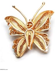 Gold vermeil filigree brooch, Wings - Handmade Vermeil Gold Plated Filigree Butterfly Brooch