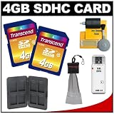 Transcend 4GB SecureDigital Class 10 (SDHC) Memory Card (2 PACK) + SD Hard Case + Cleaning Kit for Casio Exilim Digital Cameras