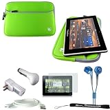 Green Slim Protective Soft Neoprene Cover Carrying Case Sleeve with Extra Pocket // Fits Anywhere// For Blackberry Playbook Table Notebook Organizer Device + a White Home Usb Charger + a White Car Usb Charger + a White USB data cable + Blue Clear High Quality HD Noise Filter Ear buds Earphones Headphones ( 3.5mm Jack ) + a Anti-Glare Screen Protector + Includes 4-inch ebigvalue Determination Hand Strap