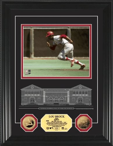 Highland Mint PHOTO2138K Lou Brock HOF Archival Etched Glass 24KT Gold Coin Photo Mint