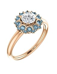 18K Rose Gold Round Cut White and Blue Diamond Flower Inspired Ring -- LIFETIME WARRANTY