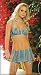 Crochet Underwire Bra with Button Front, Adjustable Straps and Back Hook and Eye Closure. Skirted Garter has Button Front Detail and Attached G-String with Adjustable and Detachable Garters. Sizes Small, Medium or Large in Turquoise.
