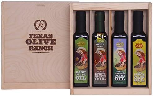 Texas Olive Ranch Basil, Garlic, Herb, and Lemon Oil Gift Set with Wood Box
