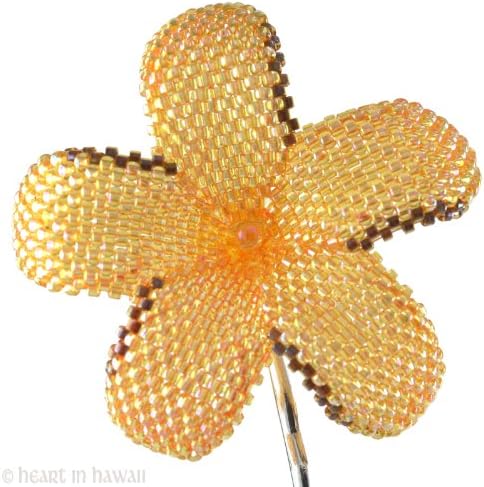 Hawaiian Plumeria Beaded Flower Pin - Poipu Sunset