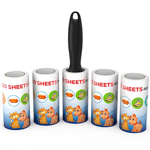 SuperiorMaker Lint Roller Lint Remover and Pet Hair Remover - 5 PACK - 500 Sheets - For Clothes, Furniture, Car and More - Pet Lint Roller Also Great For Picking Up Dust, Dirt and Crumbs