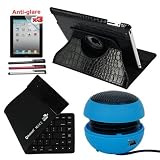 Premium 3 Packs of Anti-Glare Screen Protector Guard + Blue MINI Hamburger Speaker + 3 Packs of Touch Screen Stylus Pen + Black 360 Rotating Leather Case + Black Bluetooth Silicone Roll Up Keyboard for Apple Ipad2 Premium 3 Packs of Anti-Glare Screen Protector Guard + Blue MINI Hamburger Speaker + 3 Packs of Touch Screen Stylus Pen + Black 360 Rotating Leather Case + Black Bluetooth Silicone Roll Up Keyboard for Apple Ipad2