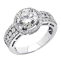 14K White Gold Round Solitaire CZ Cubic Zirconia Wedding Engagement Ring Band - Size 5.5