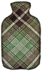 Warm Tradition Olive Plaid Fleece Covered Hot Water Bottle -Bottle made in Germany, Cover made in USA