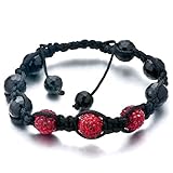 IMAGE OF Triple Red Disco Ball Czech Diamond Bead Adjustable Bracelet