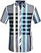 SSLR Men's Casual Short Sleeve Stripe Patch Shirt (Large, Blue Grey)