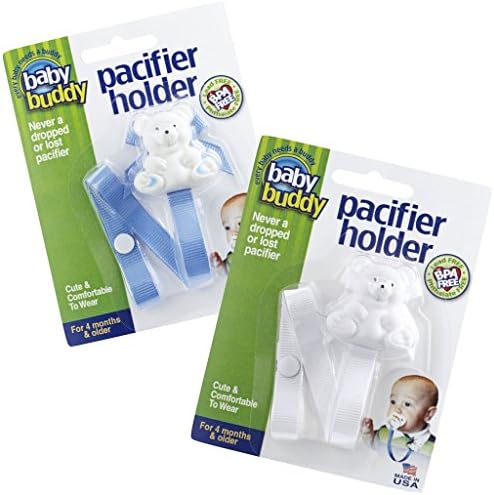 Baby Buddy Pacifier Holder Clip, Cute Fashionable Bear Clips onto Baby's Shirt, Snap to Pacifier, Rattle, Toy-For Babies 4 Months and Up-Pacifier Clip for Toddlers Boys &amp; Girls Pink-White 2 Count