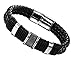 Mens Leather Punk Rock Bracelet 316L Stainless Steel Charms Clasp, Black Silver - 7.3