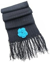 Handmade Lightweight Fashion Scarf - Classic Black (Hand-crocheted Border)