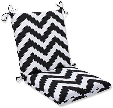 Pillow Perfect Outdoor Chevron Squared Corners Chair Cushion, Black/White