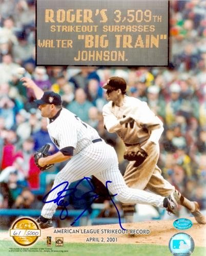 Roger Clemens Autographed/Hand Signed 8x10 Photo (New York Yankees) American League Strikeout Record