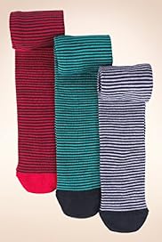 3 Pairs of Cotton Rich Tonal Striped Tights