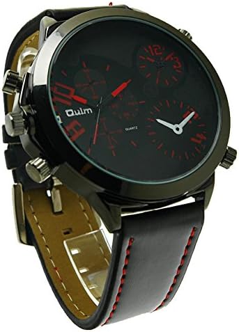 SunShine Day 2015 New Watches Free Ship Oulm Men Double Movt Watch Men'S Fashion Quartz Watches Military Best Leather Band Sports Relogio