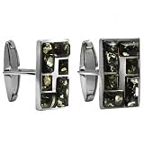 Sterling Silver Green Amber Rectangular Multi-Stone Mirror Cuff Links
