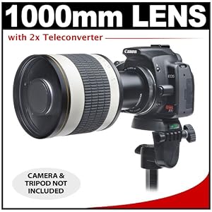 Rokinon 500mm f/6.3 Multi-Coated Mirror Lens with 2x Teleconverter (=1000mm) for Canon EOS 50D, 30D, 20D, 5D, 7D Digital Rebel XS, XSi, T1i & Film SLR Cameras