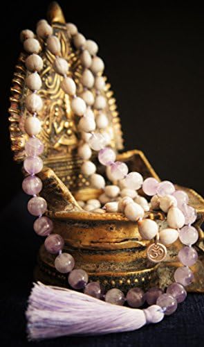 108 Ajna Mala, Third Eye Chakra, Prayer Beads,Lavender Amethyst and Vaijayanti Seed, Yoga Necklace