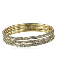 ABS By Allen Schwartz Gold Tone Pave Crystal 3 Piece Bangle Set Bracelet