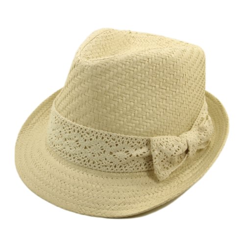 Women's Natural Ribbon Band Fedora Straw Hat