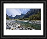 Framed Print of Mountain scenery - Hollyford river flowing down Hollyford valley surroundend by from Ardea