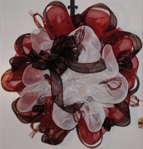 Valentines Day Wreath-red and White with Red and Black Ribbon Deco Mesh Wreath