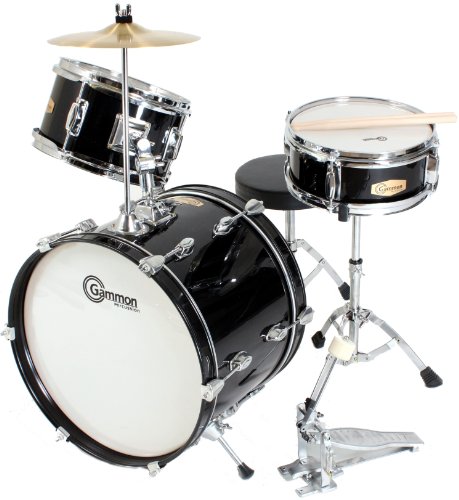 Drum Set Black Complete Junior Kid's Children's Size with Cymbal Stool Sticks - Sticks - Everything You Need to Start Playing