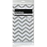 Silver Chevron Plastic Tablecloth, 108" x 54"