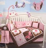 SoHo Pink & Brown Floral Garden Crib Nursery Bedding Set 10 pcs