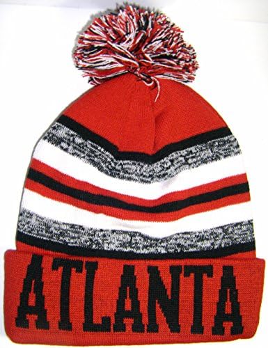 Atlanta Blending Striped Cuffed Winter Cap Hat Red/Black