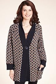 Mosaic Design Longline Cardigan with Wool