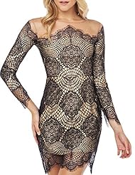 Scoop Neck Mesh Vintage Lace Long Sleeves Off the Shoulder Sheath Mini Dress 