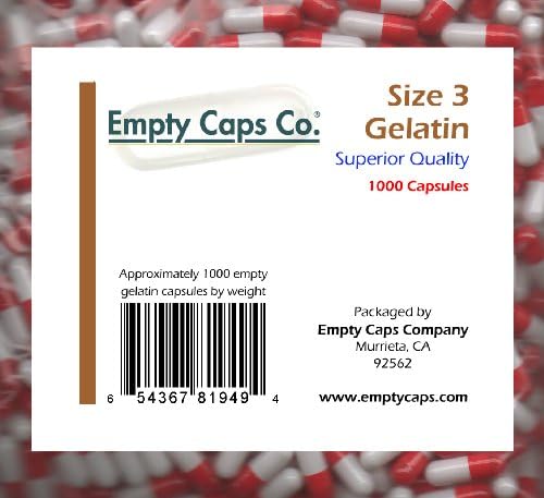 1000 Red/White Empty Gelatin Capsules Size 3 (small) Closeout!