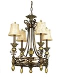 AF Lighting 7508-4H Baltic 4 x 60-Watt Light Chandelier, Aged Antique Gold with Amber Resin Accents and Secure Harp Ivory Damask Soft-Back Shades
