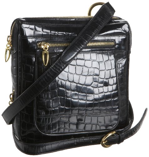 Tusk Croc-Embossed Zipper Cross-Body,Black,one size
