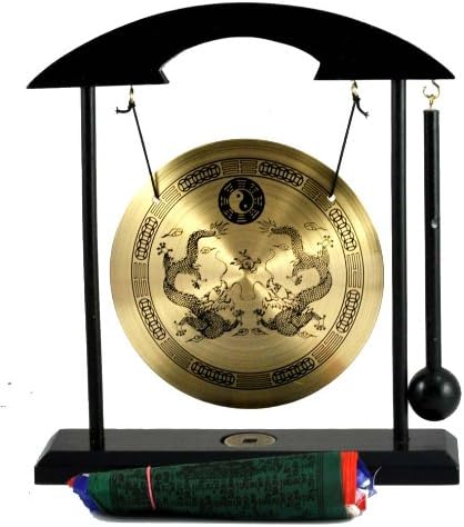 Zen Art Brass Feng Shui Desktop Gong and A Free Tibetan Prayer Flag Set