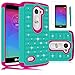 LG Leon Case, LG Tribute 2 Case, LG Leon C40 Case, EC™ Studded Rhinestone Crystal Bling Diamond Hybrid Armor Defender Case Cover for LG Leon C40 / LG Tribute 2 (Teal/Hot Pink)