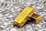 Wallmonkeys Peel and Stick Wall Decals - Two Gold Bullions on Hundred Dollar Bills - 24