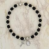 Italian Glass Stretch Rosary Bracelet with Crucifix & Miraculous Medal Black 6mm