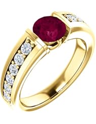 18K Yellow Gold 6.00mm Round Cut Rhodolite Garnet and Diamond Ring -- LIFETIME WARRANTY