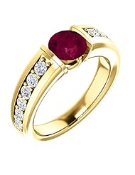 14K Yellow Gold 6.00mm Round Cut Rhodolite Garnet and Diamond Ring -- LIFETIME WARRANTY